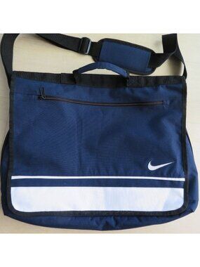 Nike Dark Blue White Canvas Messenger Bag Adjustable Shoulder Strap